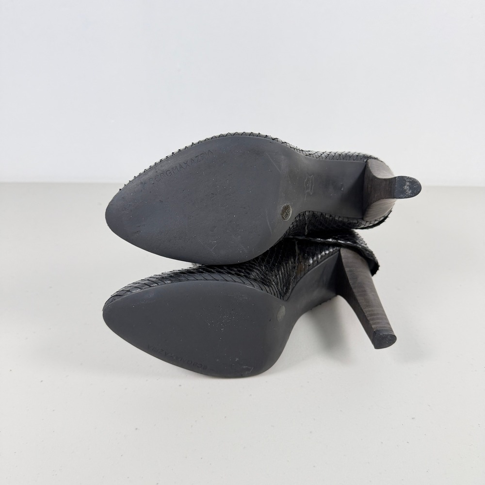 BCBGMAXAZRIA‎ Black Snakeskin Genuine Leather Ankle Boots Gold Buckle 7 - Picture 7 of 10